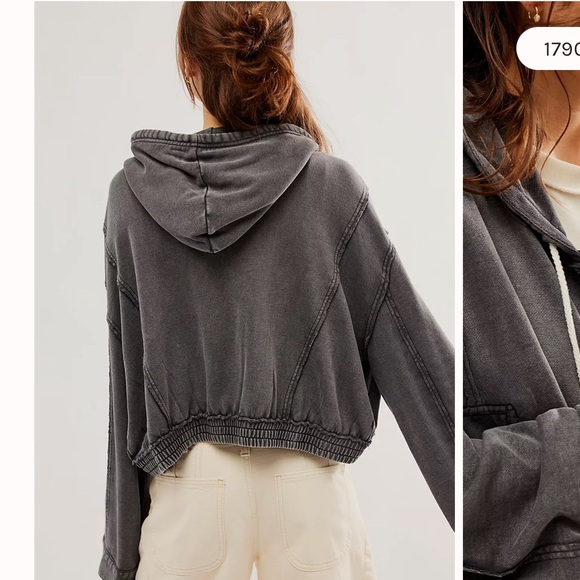 FREE PEOPLE Grey Cropped Zip Up Hoodie - Picture 6 of 7